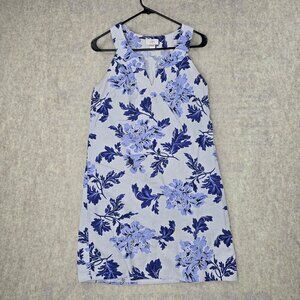 Floral Sleeveless Shift Dress By Loft Size 8 Blue & White Linen Blend